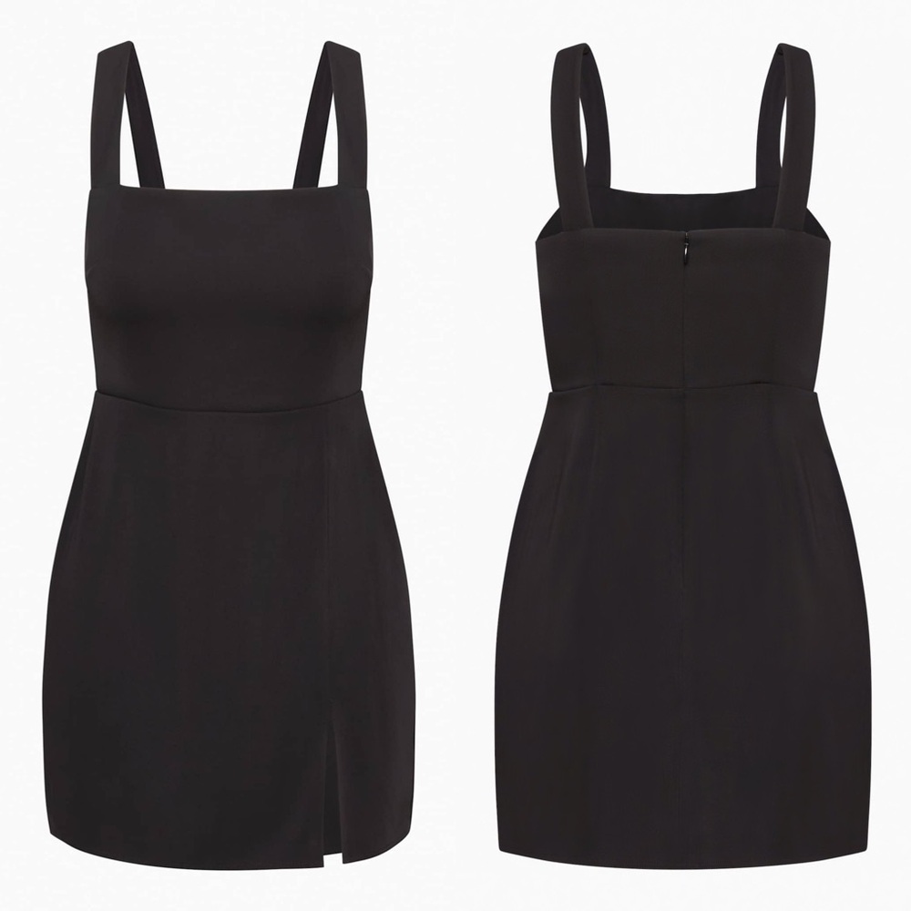Aritzia Babaton 90s Slit Mini Dress Black Square Neck Fitted Sleeveless Wmns 2